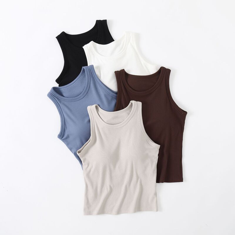 Modal Threaded Waist-Length Vest with Breast Pads and Suspenders for Women, Slim-Fitting Bottoming Shirt, Summer Tube Top Intimates, High Neckline Inner Wear Modal Threaded Waist-Length Vest with Breast Pads and Suspenders for Women, Slim-Fitting Bottoming Shirt, Summer Tube Top Intimates, High Neckline Inner Wear