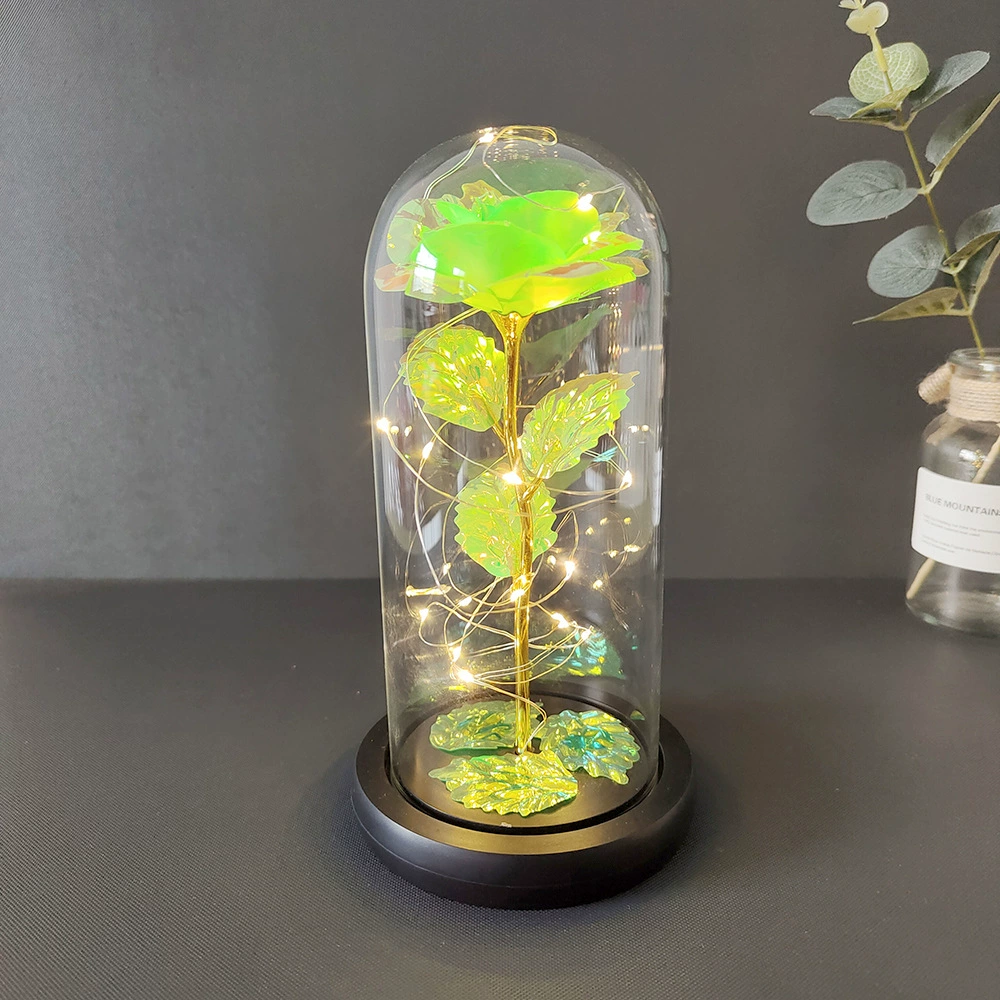 Стеклянная подарочная коробка-купол с LED-розой, ручная декоративная лампа-ларцер для Дня Святого Валентина и Дня матери