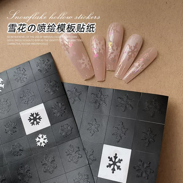 Snowflake nail painting template stickers wholesale Christmas hollow nail stickers white gradient blooming nail decals
