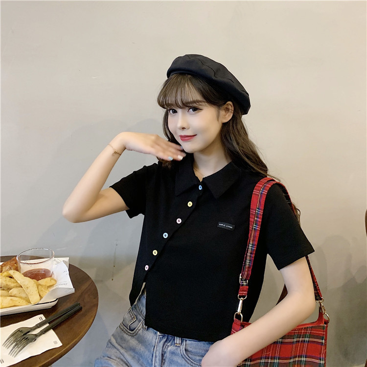 Women's T-shirt Short Sleeve T-Shirts Patchwork Button Simple Style Solid Color display picture 30