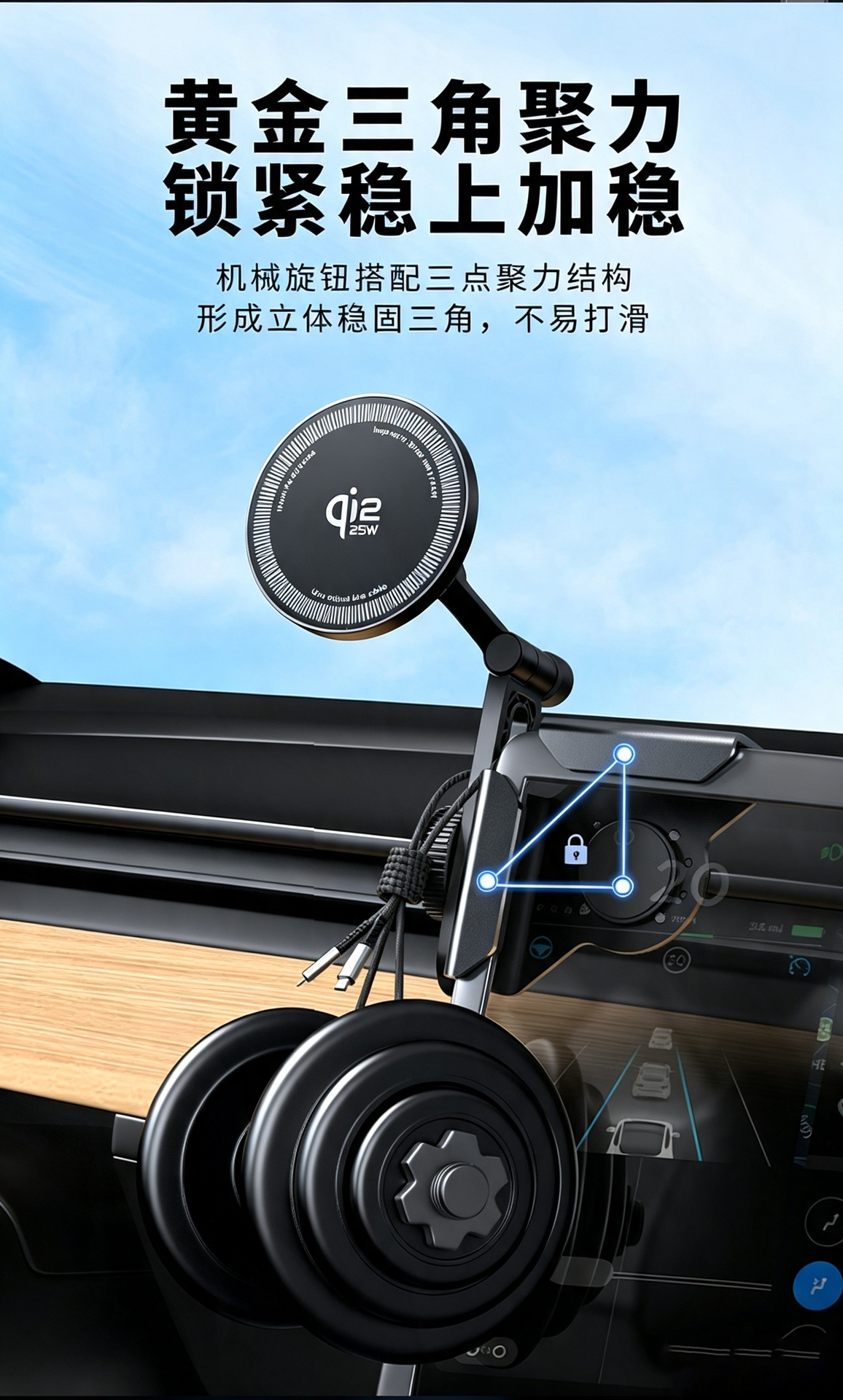 New energy vehicle magnetic 25W wireless charging phone holder suitable for Tesla phone holder card screen