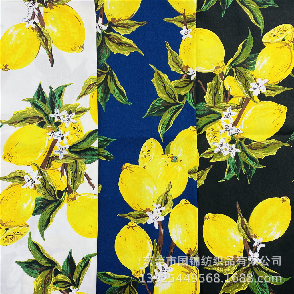 水果图案印花布 弹力棉斜纹印花 柠檬印花服装连衣裙帽子面料
