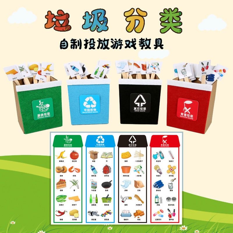 Kindergarten Tabletop Games, Trash Cans, Educational Toys, Garbage Classification Signs, Craft Materials for Early Education, Middle Class