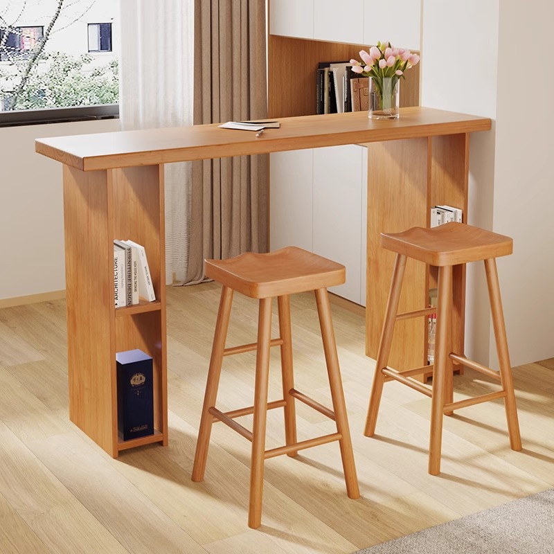 Household Small Solid Wood Bar Table Living Room Partition Long Table Balcony Leisure Simple High Table Coffee Table and Chairs