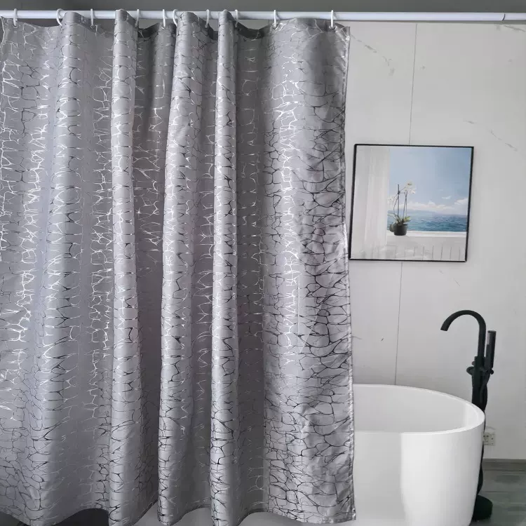 跨境亚马逊高档烫银涤纶浴帘卫生间防水防霉浴帐