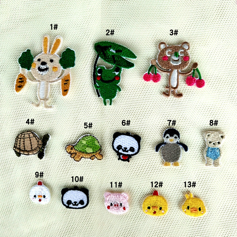 菠萝新款迷你娃娃衣装饰绣花章卡通补丁贴小动物刺绣自粘小布贴