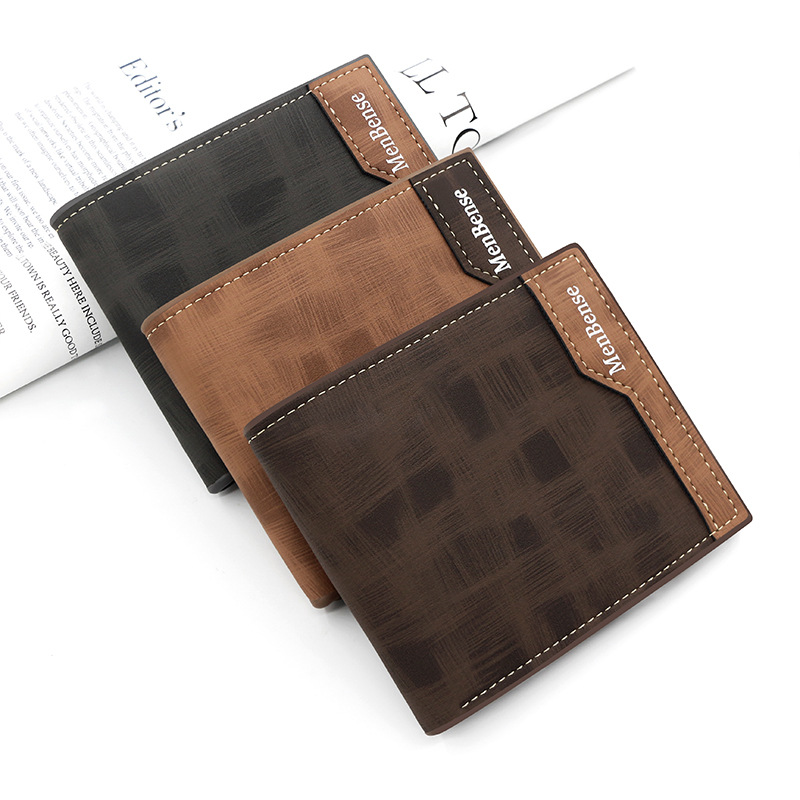 Nuevos hombres de la manera simple costura PU cartera corta cartera titular tarjeta monedero fábrica al por mayor