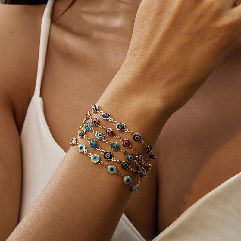 Cross-border hot fashion Evil Eye bracelet adjustable retro color drip eye bracelet wholesale