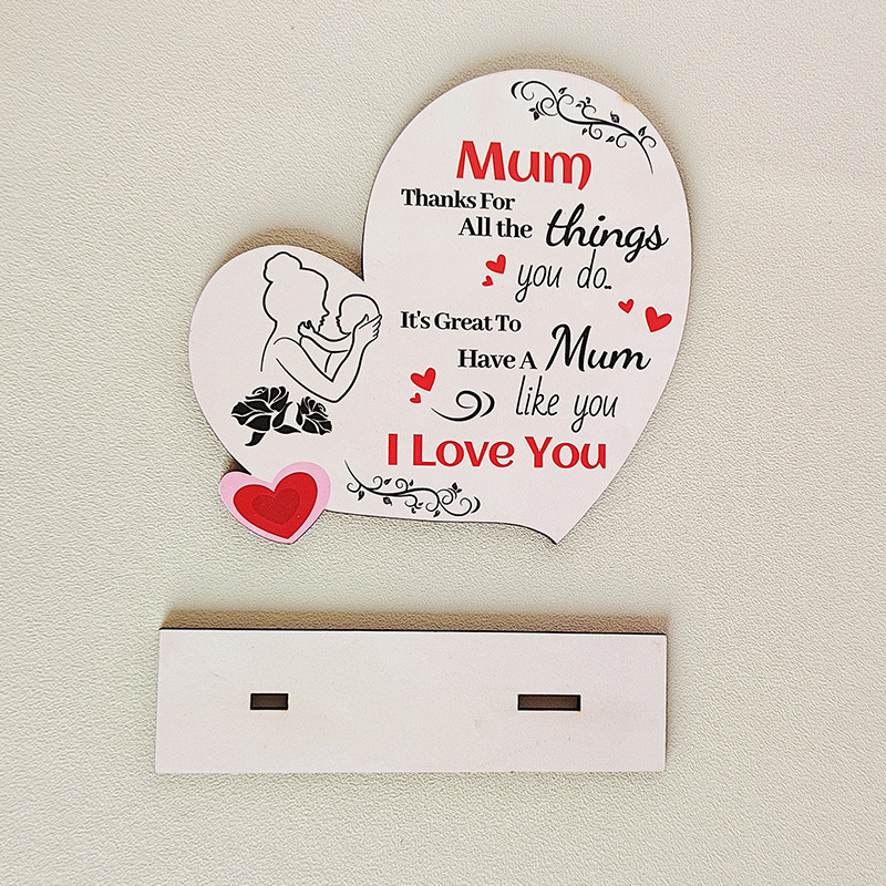 Cuelga transfronteriza regalo del día de la madre para mamá Día de la madre forma de corazón madera hueca decoración artesanía madre