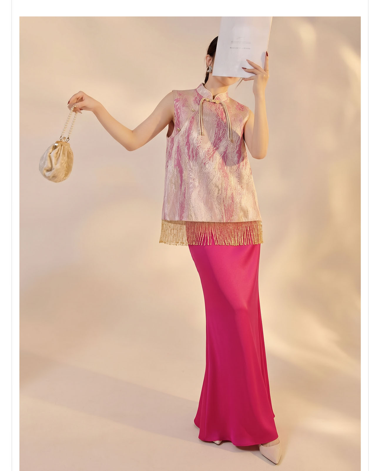 Áo không tay cổ tròn jacquard viền tua mùa hè — Trang chủ chi tiết 8