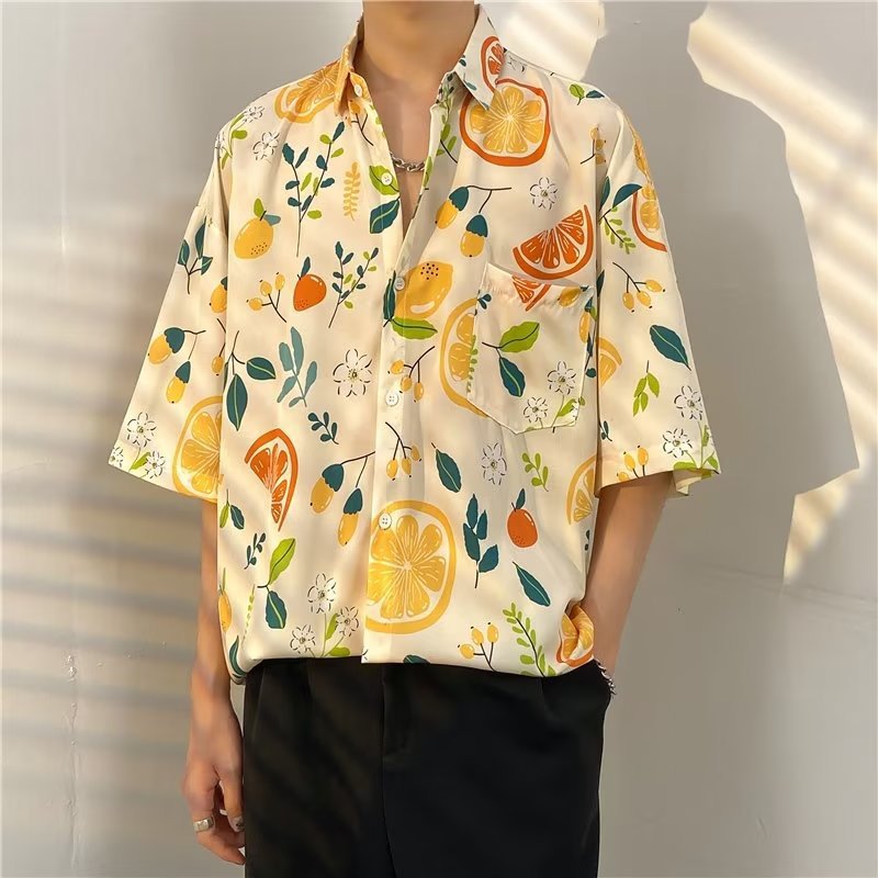 Hong Kong estilo Retro Vintage floral camisa manga corta Estilo Hawaiano tailandés diseño Ruan guapo camisa suelta para hombres y mujeres