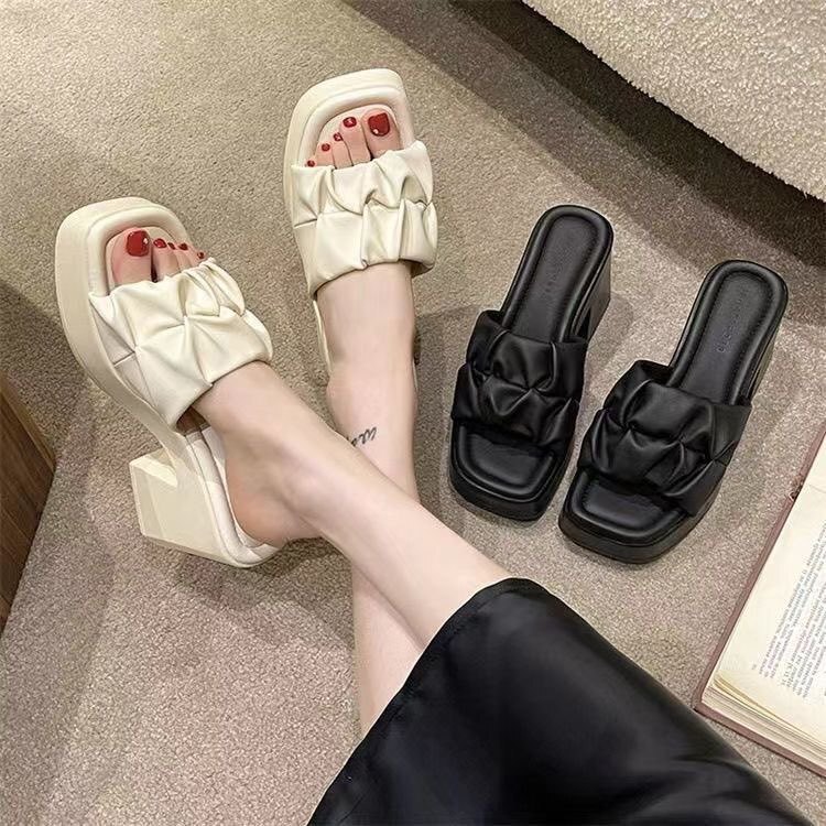 High-Heeled Slippers for Women 2026 Summer New Style Open-Toe Chunky Heel Waterproof Platform Thick-Soled Versatile Slip-On Sandals