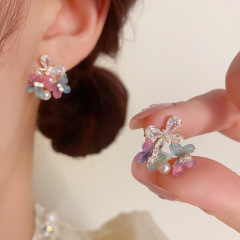 夏の新しいファッション甘いダイヤモンドカラフルな蝶のイヤリング s925 シルバー針気質ライト高級小さな新鮮なイヤリング女性のための