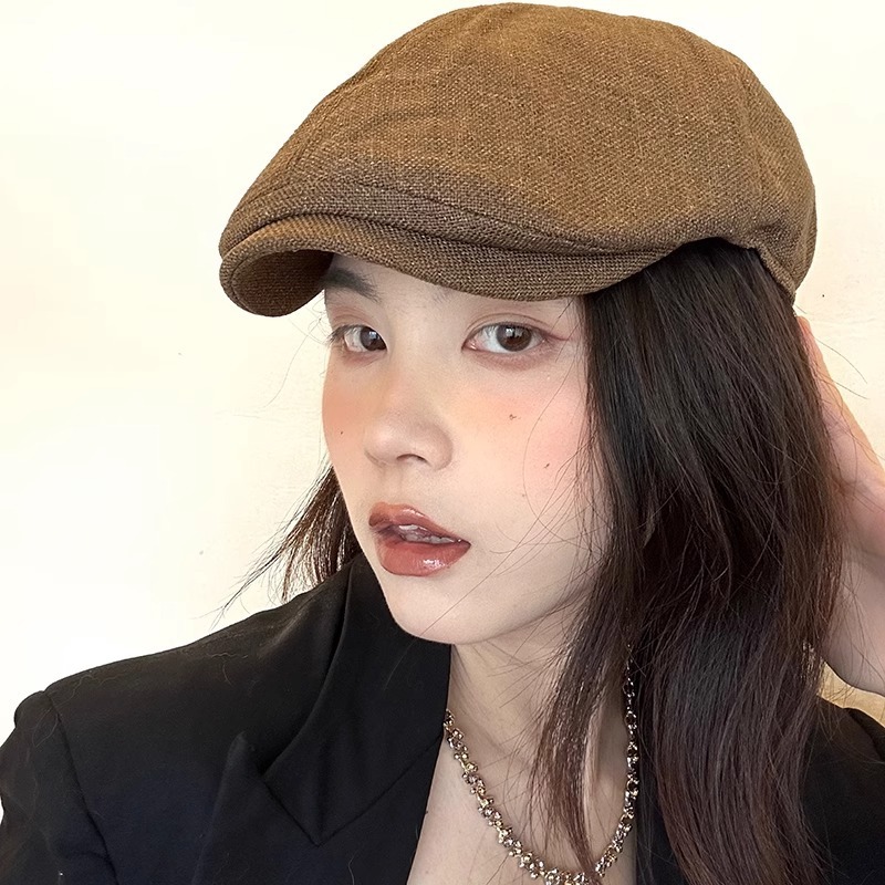 博主の同タイプの前進帽子の女性夏綿麻の通気性の復古ins韓国版英倫ベレー帽は反対にアヒルの舌の帽子の男をかぶせます。|undefined