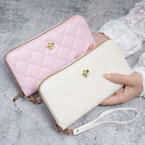 New European and American light luxury, fresh and small fragrance women's wrist wallet card bag multi-card slot women's cross-border mobile phone bag