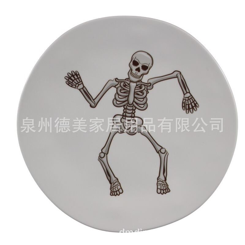 Halloween Themed Melamine Disc, Skull Pattern Melamine Disc, Skeleton Design Melamine Matte Dinner Plate