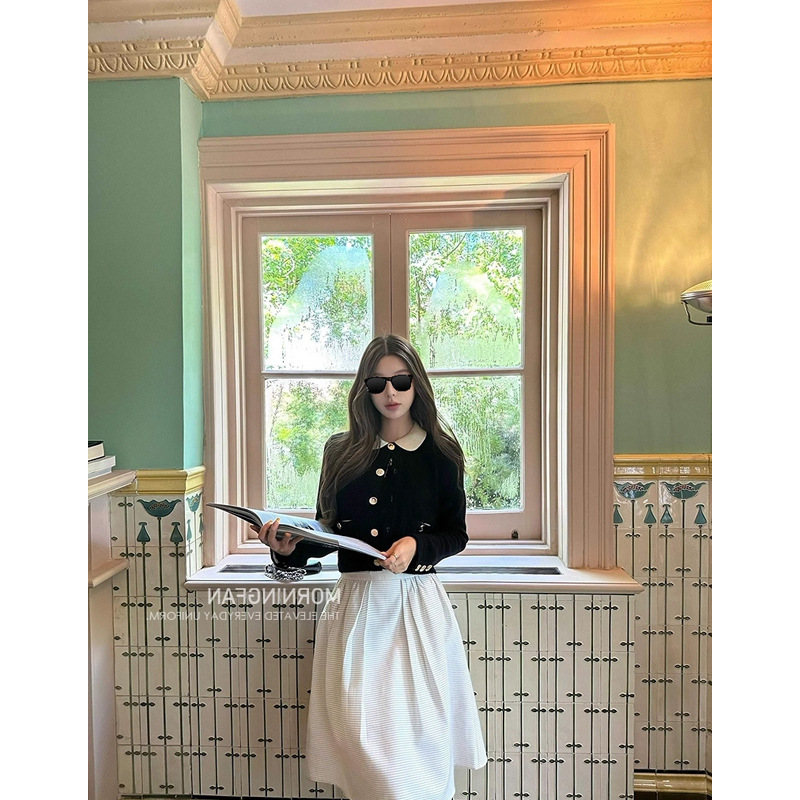 早安樊樊「乖甜coco」美丽诺羊毛娃娃领针织衫韩系早秋开衫外套女|undefined