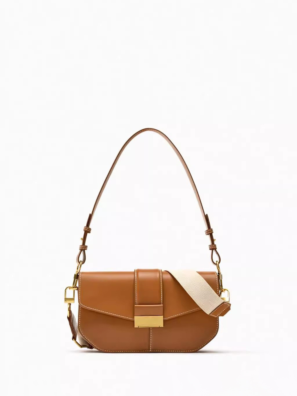 481g Weight Pu Leather Lining Material Women's Pu Leather Solid Color Classic Style Sewing Thread Square Flip Cover Crossbody Bag