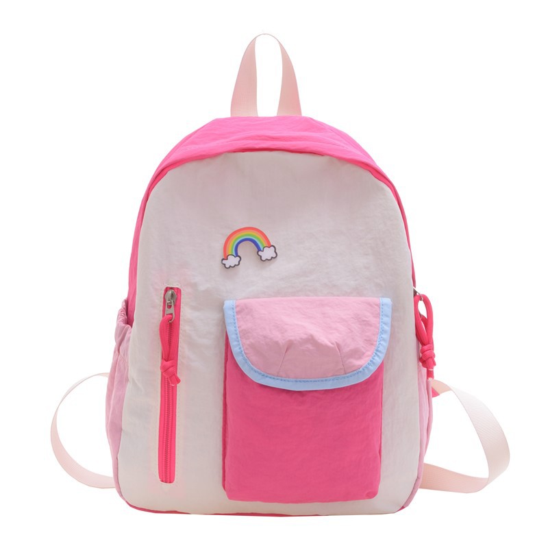 Jardín de infantes bolsas escolares estilo coreano color contraste mochila arco iris para niños y niñas mochila de viaje ligera para niños