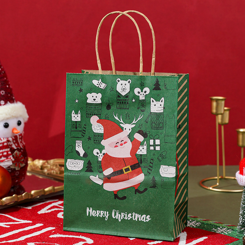 卸売りクロスボーダークリスマス手提げ袋クラフト紙漫画プレゼント包装袋サンタクロースショッピングフラットバッグ|undefined
