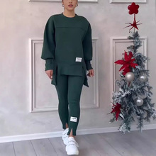 2025欧美跨境亚马逊独立站跨境女装不规则长袖印花卫衣打底裤套装