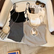 8017固定杯内搭背心上衣时尚条纹美背内衣女性感露背吊带夏