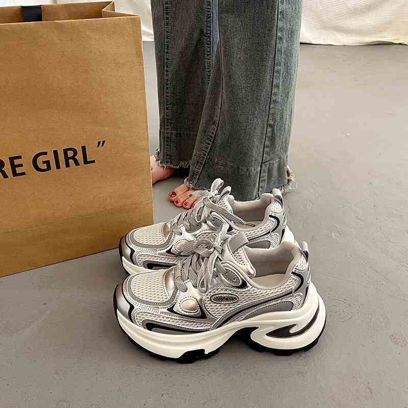 Thick-Soled Height-Increasing Silver Dad Sneakers for Women, 2026 New Spring/Summer Trendy Casual Sports Shoes for Petite Women Thick-Soled Height-Increasing Silver Dad Sneakers for Women, 2026 New Spring/Summer Trendy Casual Sports Shoes for Petite Women