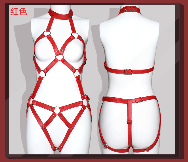 SM-Style PU Leather Bondage Bodysuit with Metal Hardware, Adult Couple Restraint Wear — detail image 8