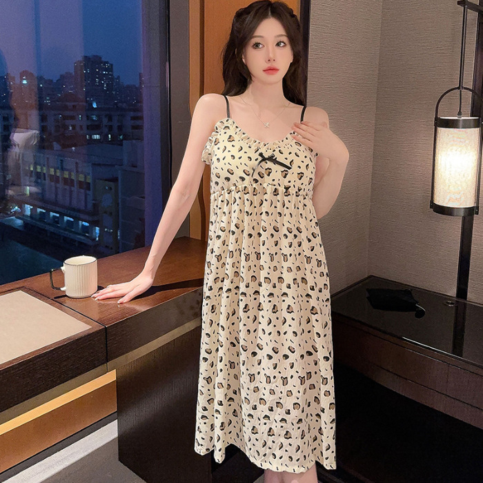 Verano con almohadilla de pecho pijama largo mediano pijama mujer nubes de algodón dulce lindo estudiante vestido de ropa casera casual