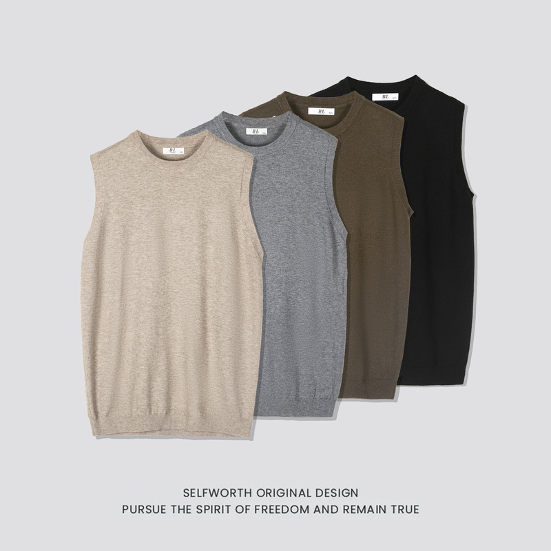 Pi Shuai Slim-fit Sweater Men's 2024 New Internet-famous Hot High-end Vest Vest with Shirt Stacked-on Two-piece Set