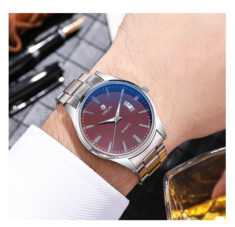 Mode Einfarbig Einzelne Faltschließe Quarz Männer Uhren display picture 2