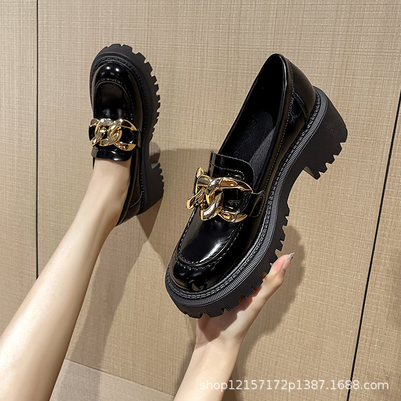 Genuine Leather Jk Small Leather Shoes Thick Sole British Style Spring Versatile Single Shoes For Women Black Slip-on Loafers