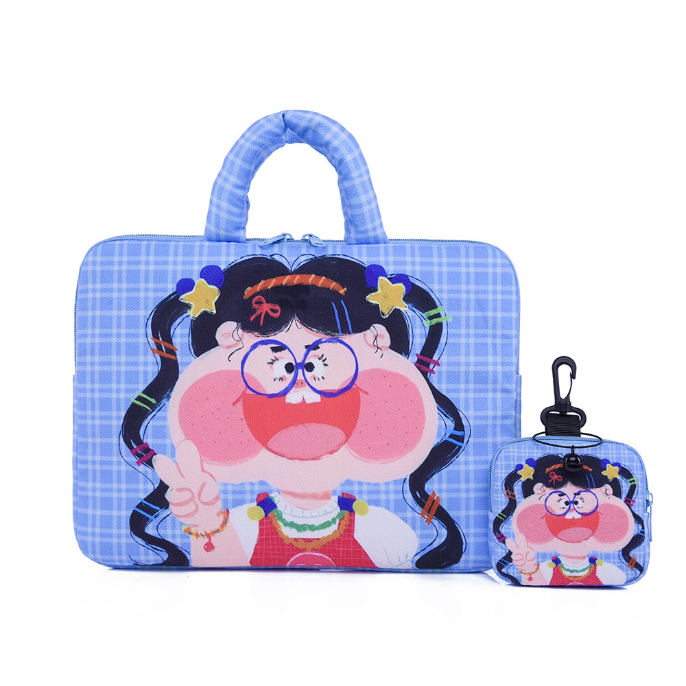 펜던트가 있는 블루 체크 무늬 대형 사이즈( 14inch )
