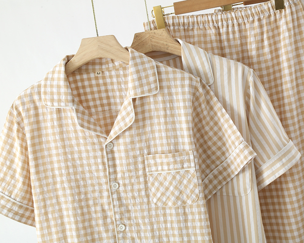 Baumwolle Plaid Design männer Hosen Pyjamas Homewear Anzug für Herbst Dünne Kurzarm Hosen Plaid Homewear Pyjamas Männer – Detail 29