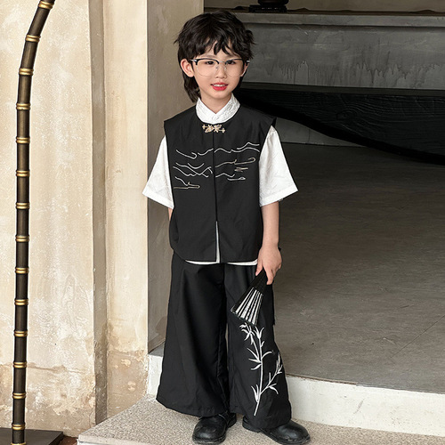 Summer Hanfu Set for Boys - Traditional Chinese Style, with a Retro and Stylish Jacket for Performances