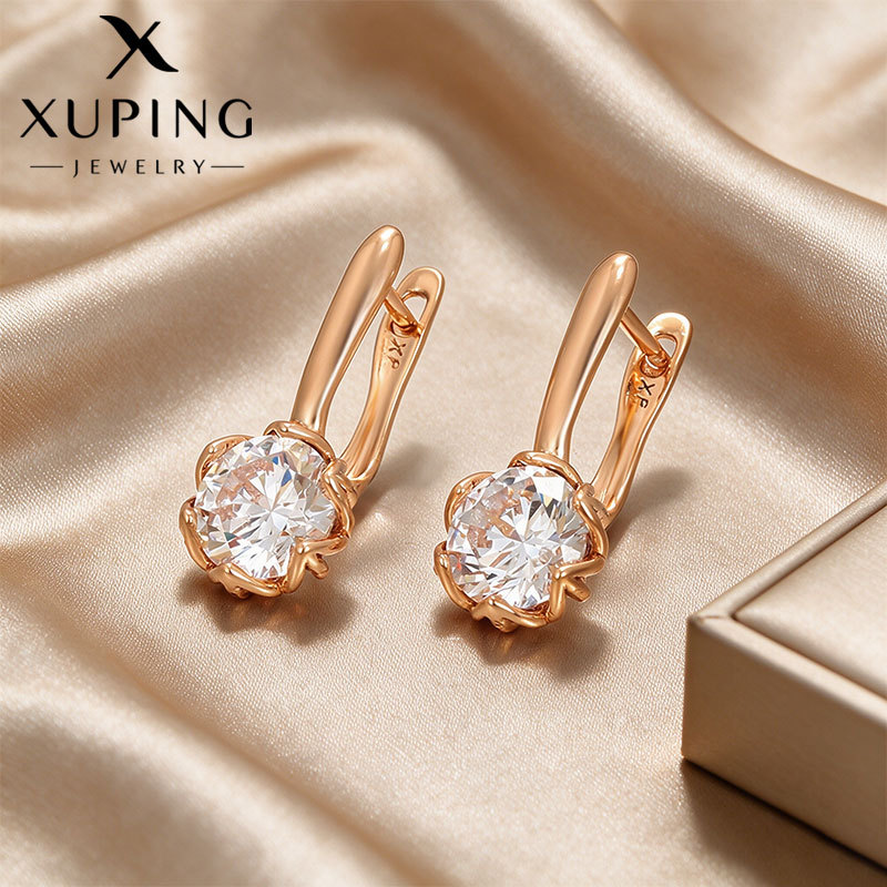 Pendientes de aro Xuping transfronterizos rusos de 18k con incrustaciones de diamantes, joyería de lujo ligero de alta gama al por mayor para mujer. image 13