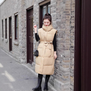 Women's Cotton Vest for Autumn and Winter 2024 New Long Hooded Over-knee Korean Loose Thickened Sleeveless Vest Jacket