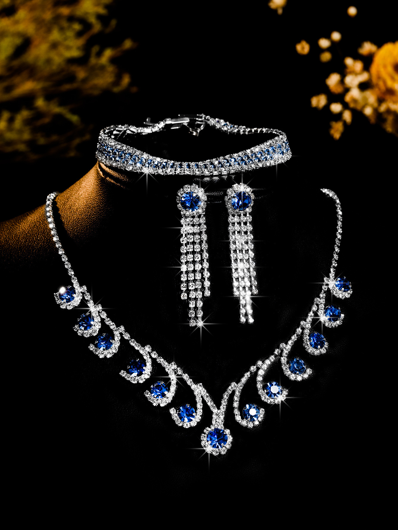 best selling bridal necklace set high end versatile crystal color clavicle chain earrings two piece set_voghion.com