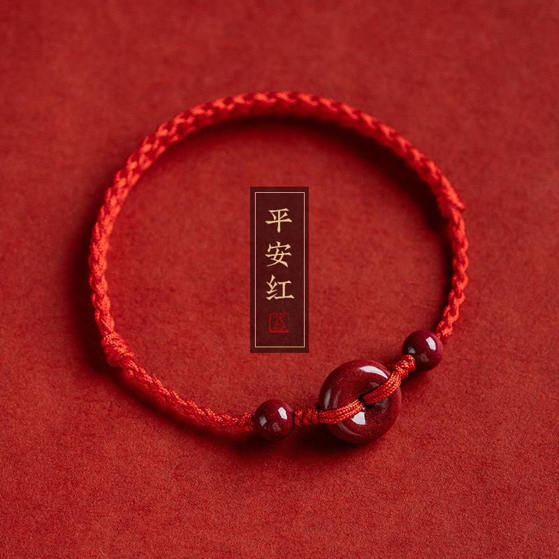 Gelang merah empat untai dengan gesper pengaman Cinnabar C1411