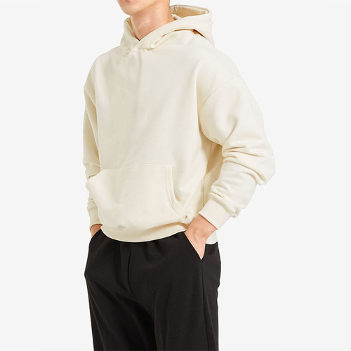 Hooded sweatshirt for men  new terry cotton solid color sports off-shoulder Hong Kong style hoodie top trendy casual jacket
