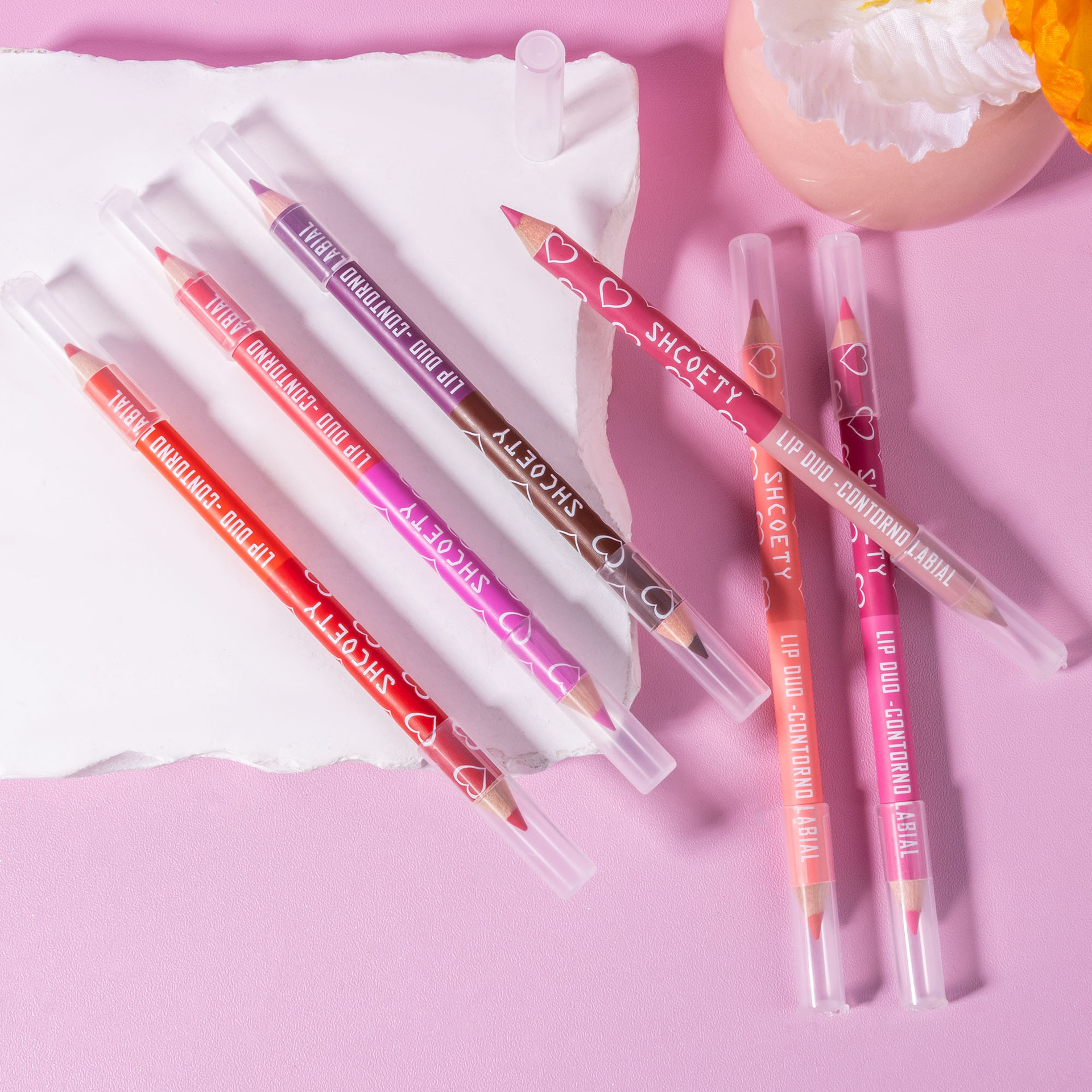 SHCOETY Cross-border double-headed dual-color wooden lip liner pen matte, long-lasting, easy to color, non-stick to cups, outlining pen makeup undefined