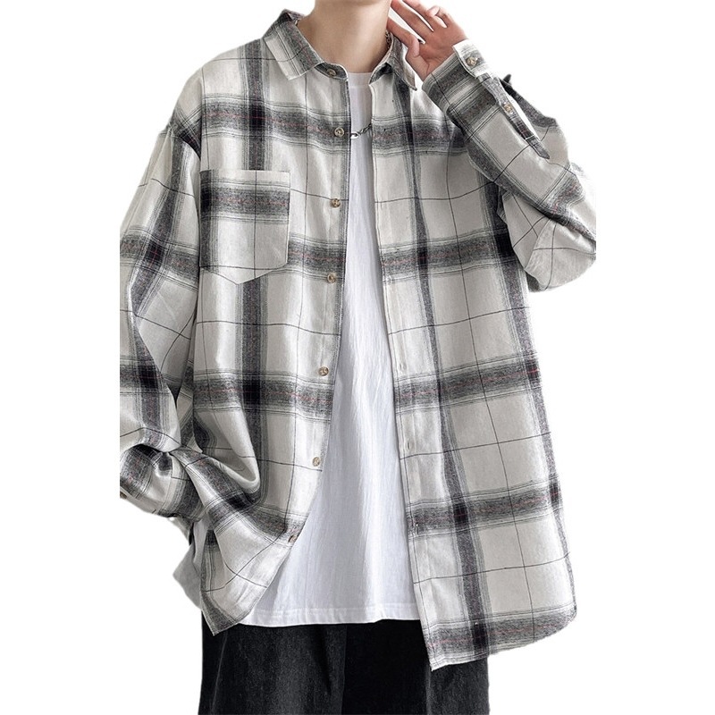 Hong Kong Estilo Vintage camisa a cuadros de los hombres de primavera y otoño de High Street Vibe suelta casual estilo coreano ins abrigo de moda más tamaño