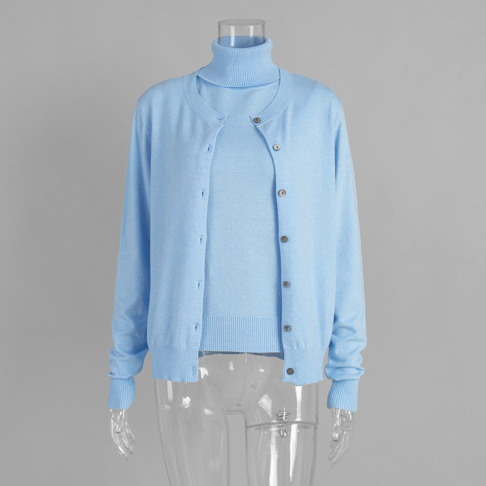Bộ áo len dệt kim nữ cổ cao không tay kèm áo cardigan dáng suông — Áo vest màu nâu, Áo vest màu xám đậm, áo vest màu vàng, áo vest màu xanh chi tiết 26