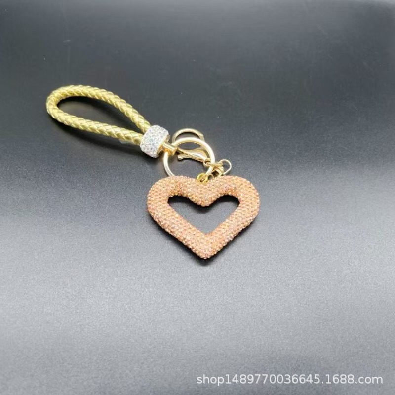 かわいい高級バッグペンダント完成品 DIY クリエイティブダイヤモンドジュエリーソフト粘土レザーロープ中空ラブキーホルダー|undefined