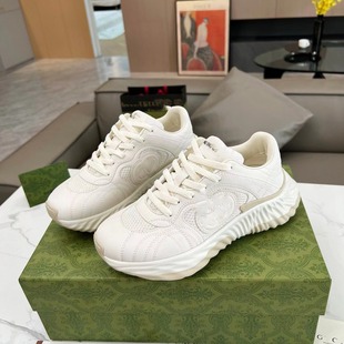 G Home 25 Early Spring New Wave Shoes Genuine Leather Thick-Soled Height-Increasing Dad Shoes Couple Style Women's Sports Mesh Patchwork Shoes