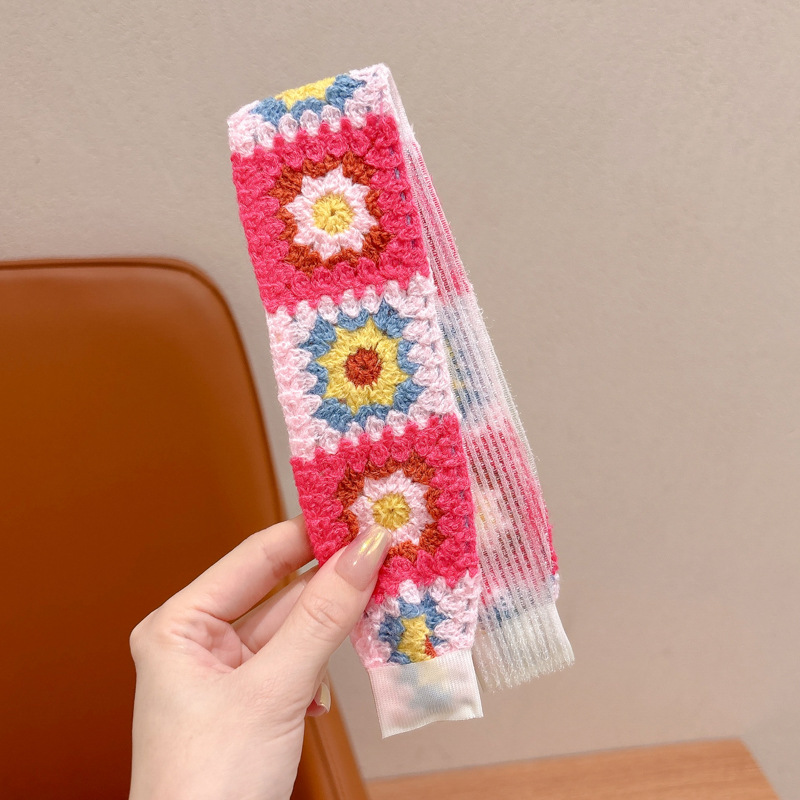 Otoño y invierno flores trituradas de punto Velcro cinta de cabello de alta calidad para mujeres frangeas acabado de cabello de artefacto de la niña bandas de cabello tocado