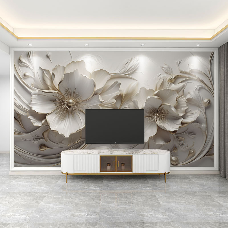 壁紙 3D 立体レリーフフランス花テレビの背景壁壁紙リビングルームの壁布寝室の壁布壁画|undefined