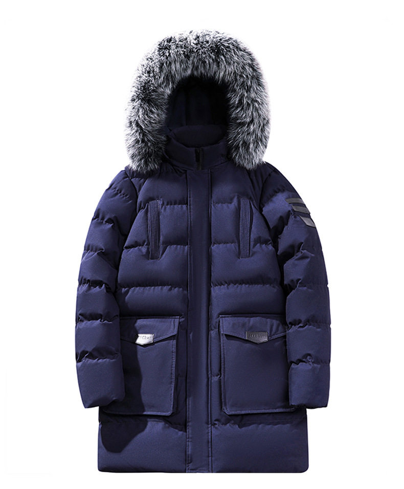 Große, mit Baumwolle gefütterte Jacke für Herren mit abnehmbarer Kapuze und großem Pelzkragen._voghion.com