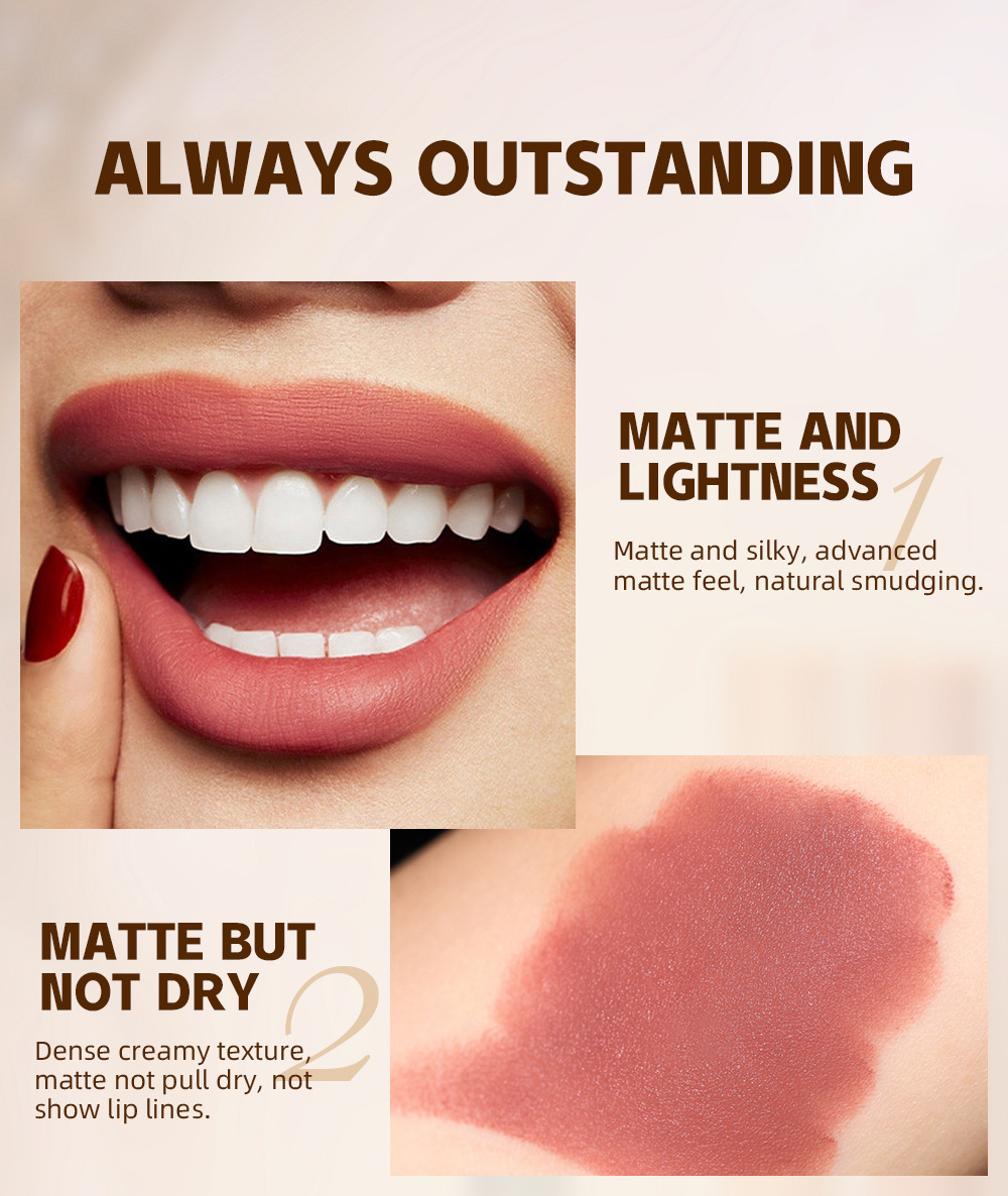 QIBEST Cross-border matte velvet matte lipstick does not stick to cups, does not fade, is easy to apply, moisturizes and lasts long, and is a lipstick for makeup Item Picture