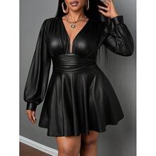 U 21391 V-neck Long Sleeve Dress ��Ҷ������ȹ ŷ���羳